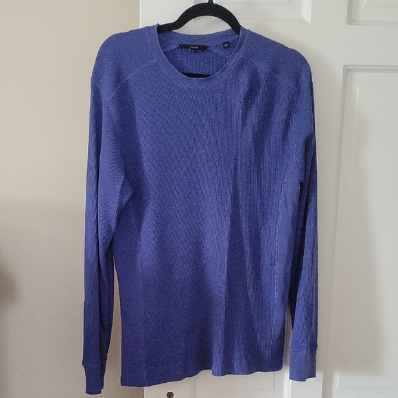 Vince Men's Blue Pima Cotton Blend Crewneck Thermal Shirt In Size Medium - Picture 1 of 5